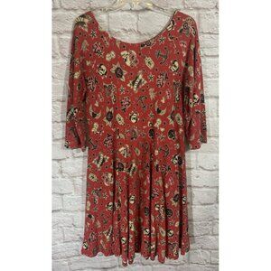 Torrid Tattoo Dress Fit Flare Knit Rockabilly Pinup Skull Red Stretch Womens 2X